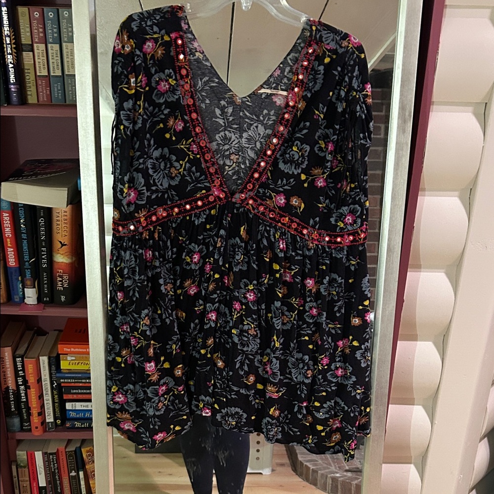 Floral Embellished Black Dress